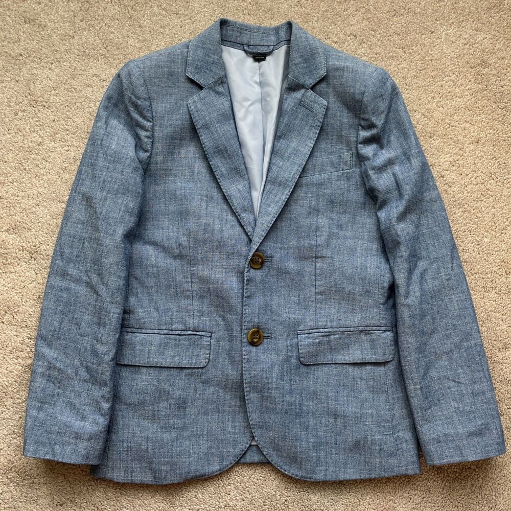 J. Crew Crewcuts Ludlow Blazer Boys 8 Chambray Blue Cotton Wedding Event Formal